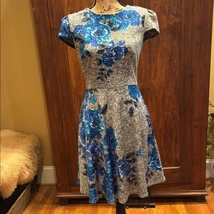 Floral Blue and Gray Women's Dress